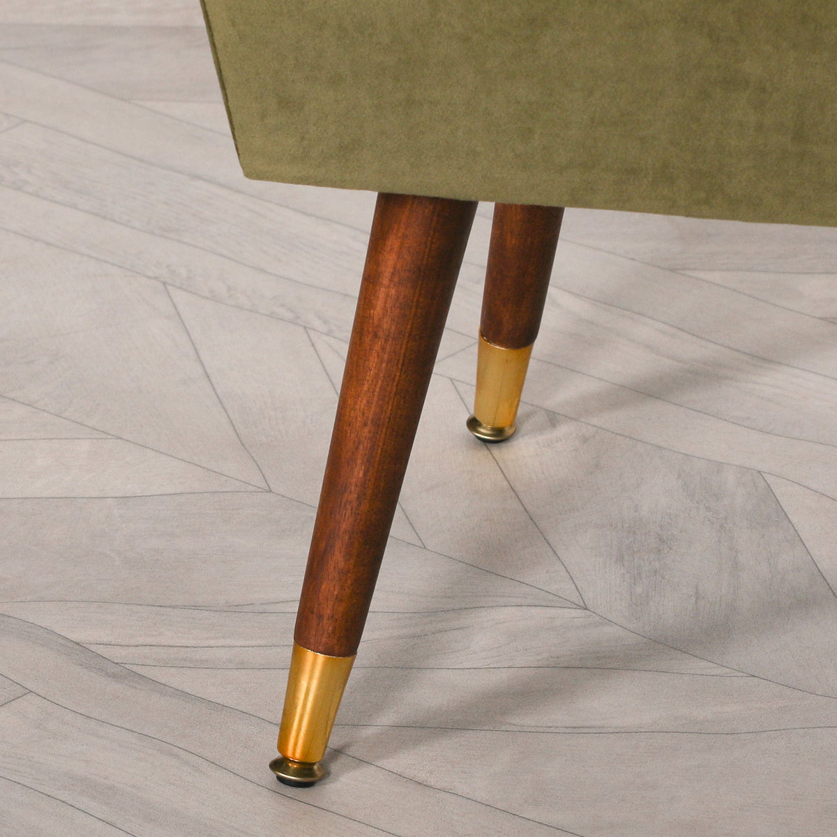 Olive Green Velvet Ottoman Bench with Button Detail & Gold-Finish Legs Stools CasaFenix