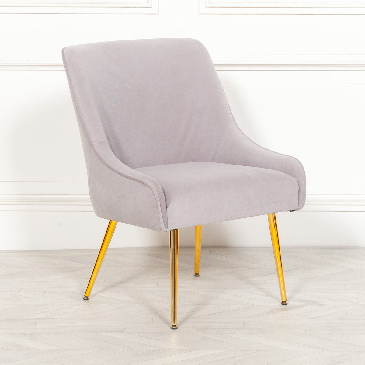 Light Grey Velvet Wingback Chair with Gold Legs Chair CasaFenix