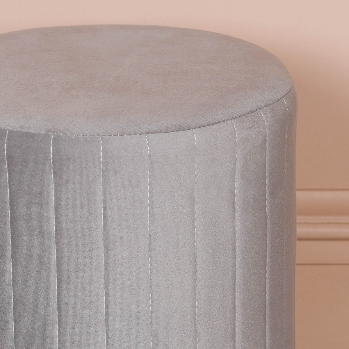 Grey Ribbed Velvet Round Dressing Table Stool with Gold Base Stools CasaFenix