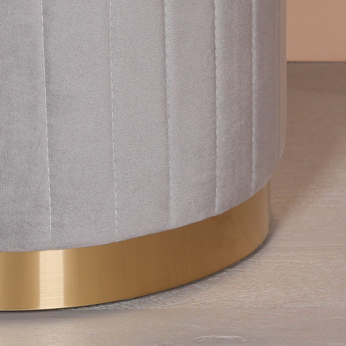 Grey Ribbed Velvet Round Dressing Table Stool with Gold Base Stools CasaFenix