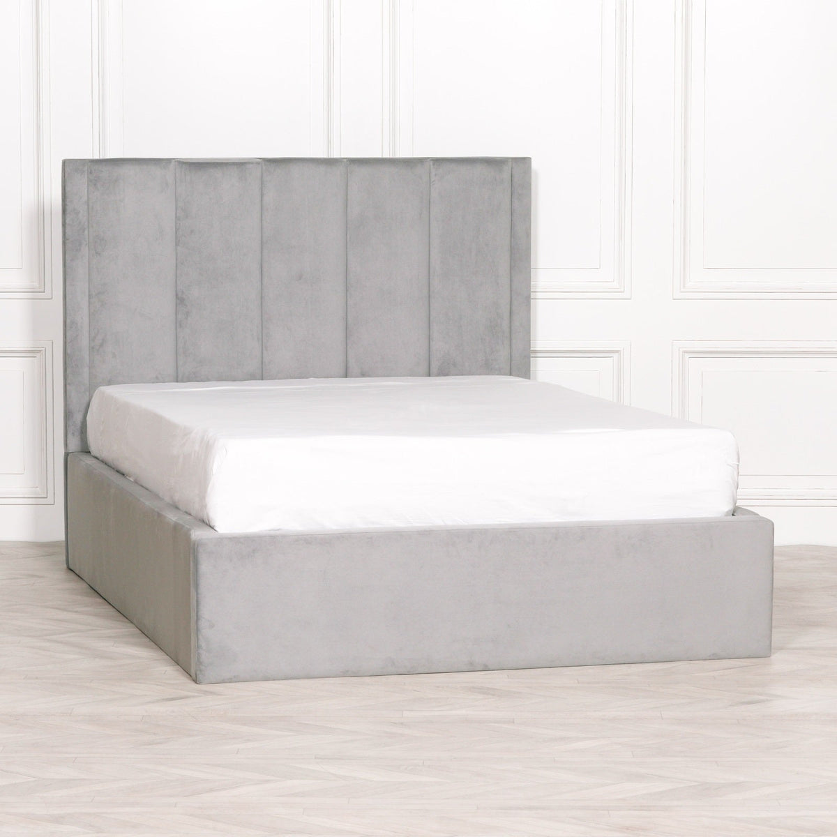 Grey Velvet King Size Bed with Vertical Stitched Headboard — 5ft Beds & Bed Frames CasaFenix