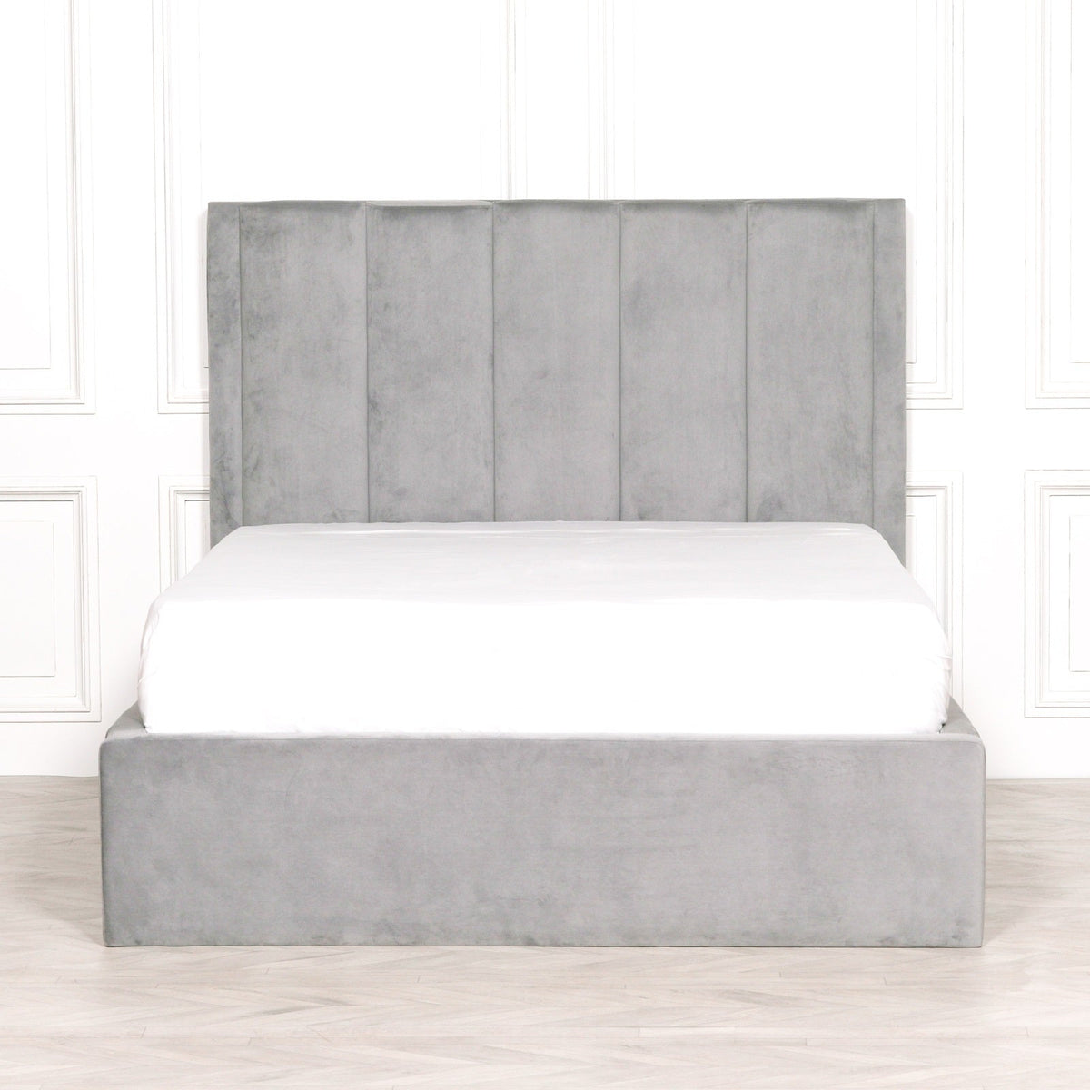 Grey Velvet King Size Bed with Vertical Stitched Headboard — 5ft Beds & Bed Frames CasaFenix