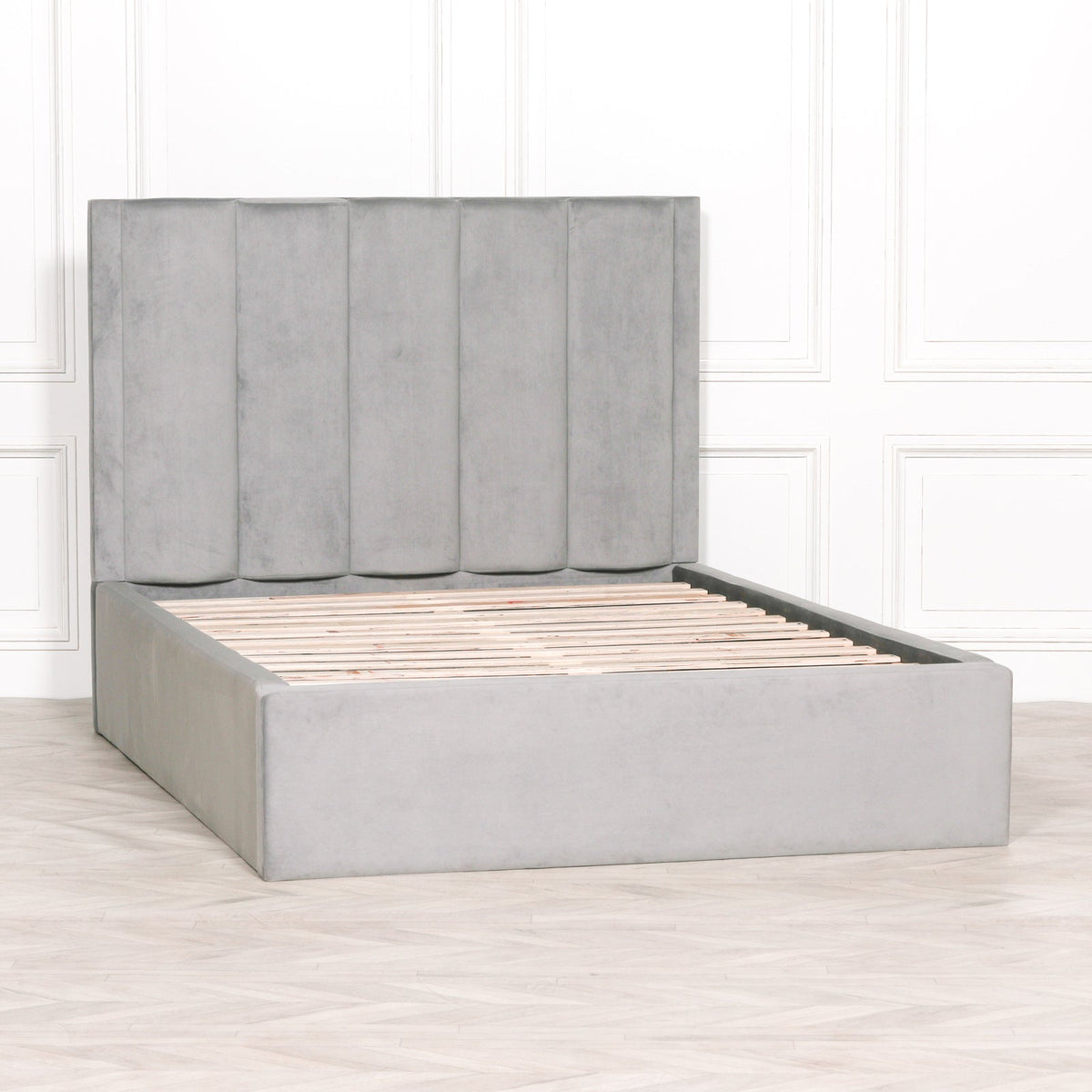 Grey Velvet King Size Bed with Vertical Stitched Headboard — 5ft Beds & Bed Frames CasaFenix