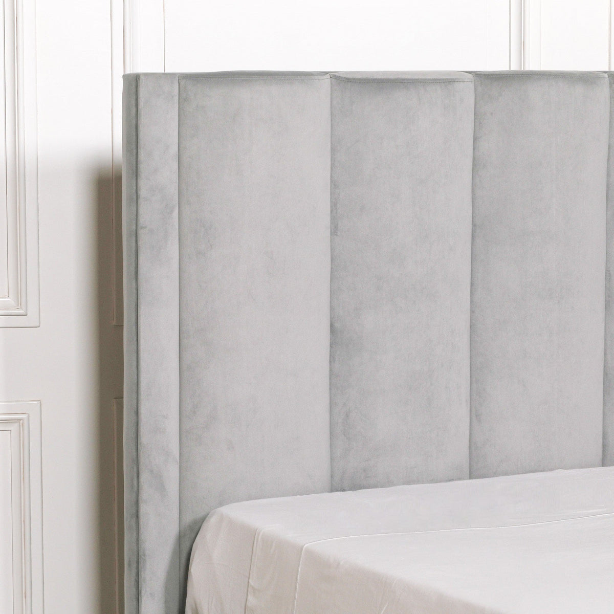 Grey Velvet King Size Bed with Vertical Stitched Headboard — 5ft Beds & Bed Frames CasaFenix