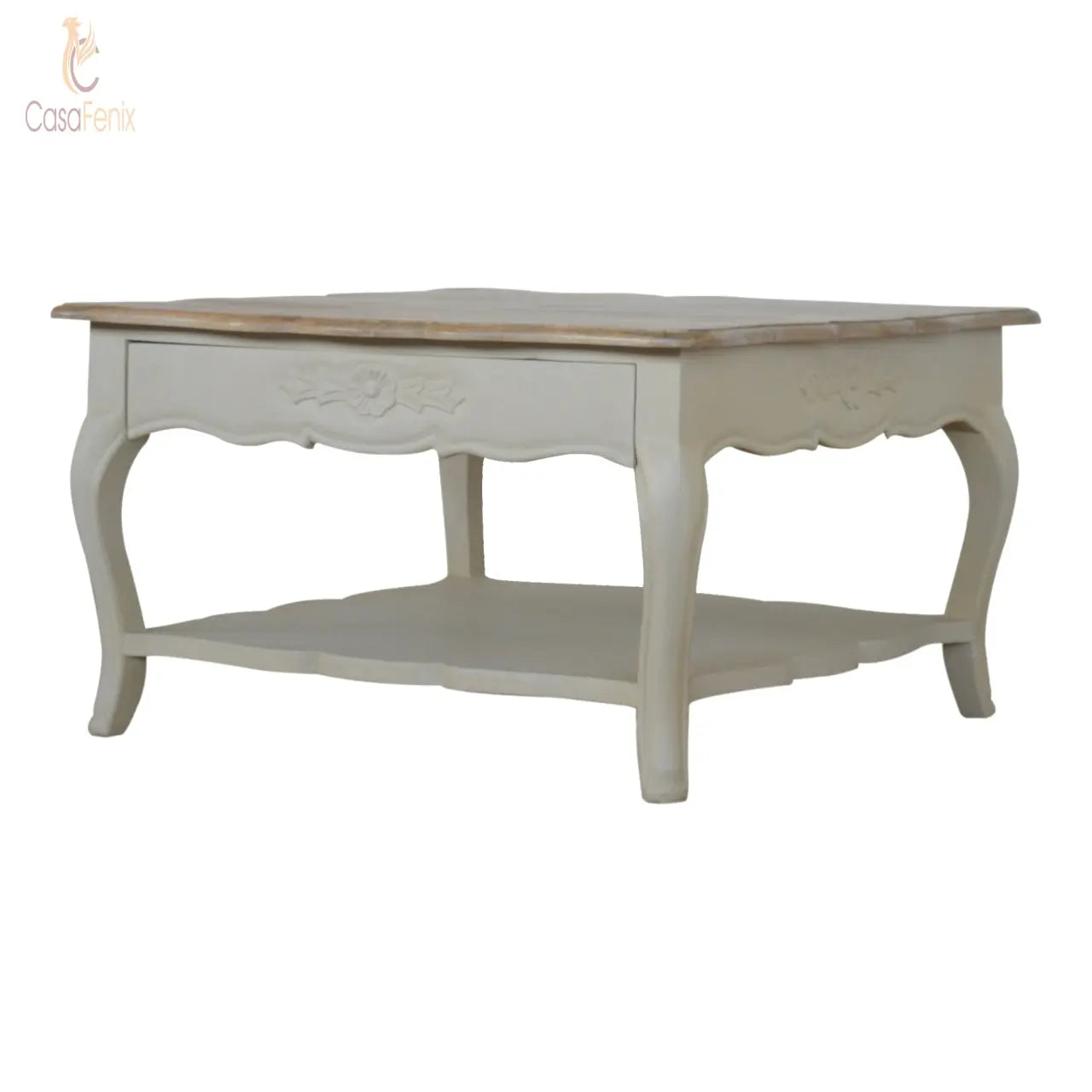 Amberly Carved Coffee Table 100% solid mango wood - CasaFenix
