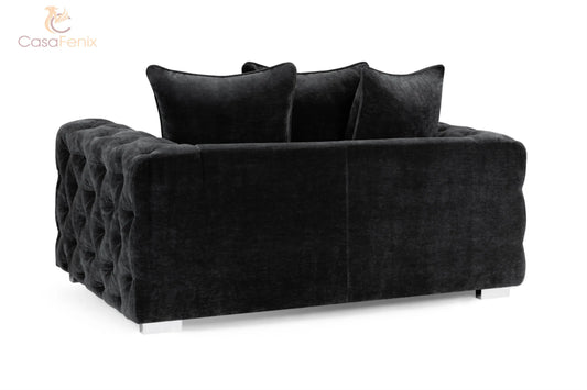 Ankara Plush Button Fabric Sofa in Silver or Slate Grey 2, 3 Seat, 4 Seat Corner Settee Footstool Sofa CasaFenix