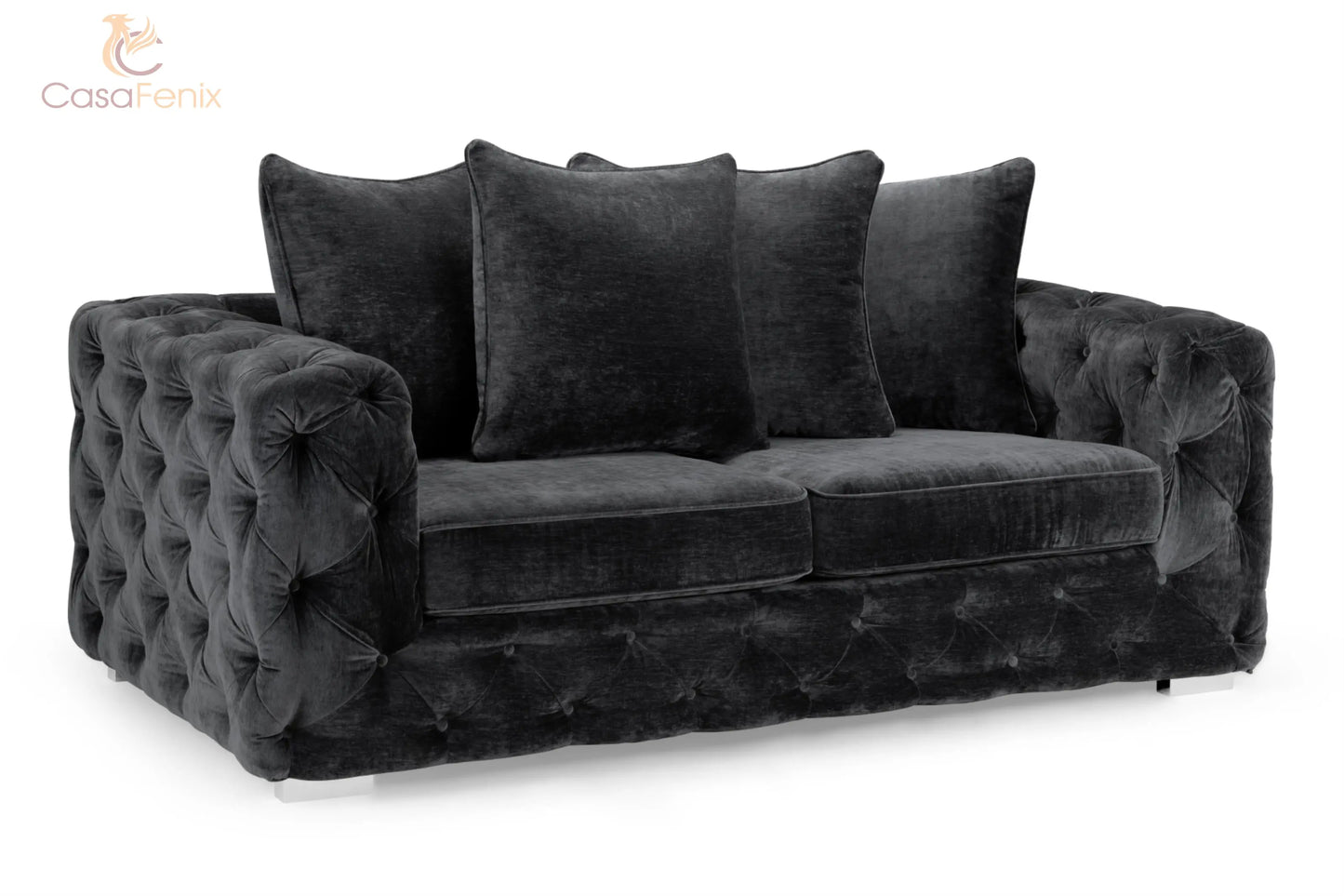 Ankara Plush Button Fabric Sofa in Silver or Slate Grey 2, 3 Seat, 4 Seat Corner Settee Footstool Sofa CasaFenix