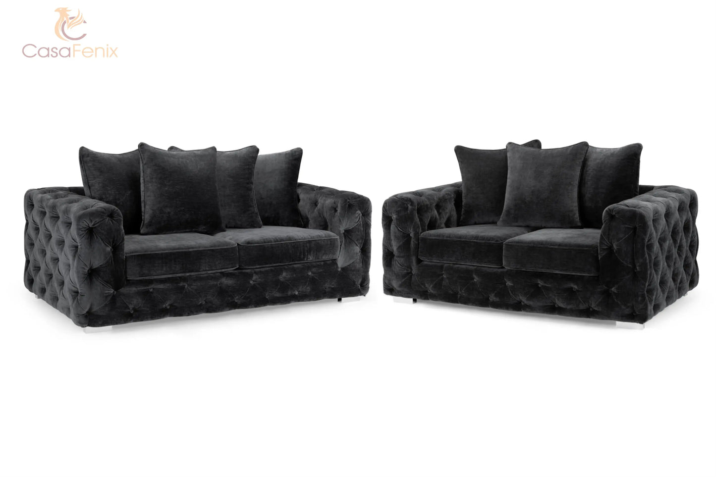 Ankara Plush Button Fabric Sofa in Silver or Slate Grey 2, 3 Seat, 4 Seat Corner Settee Footstool Sofa CasaFenix