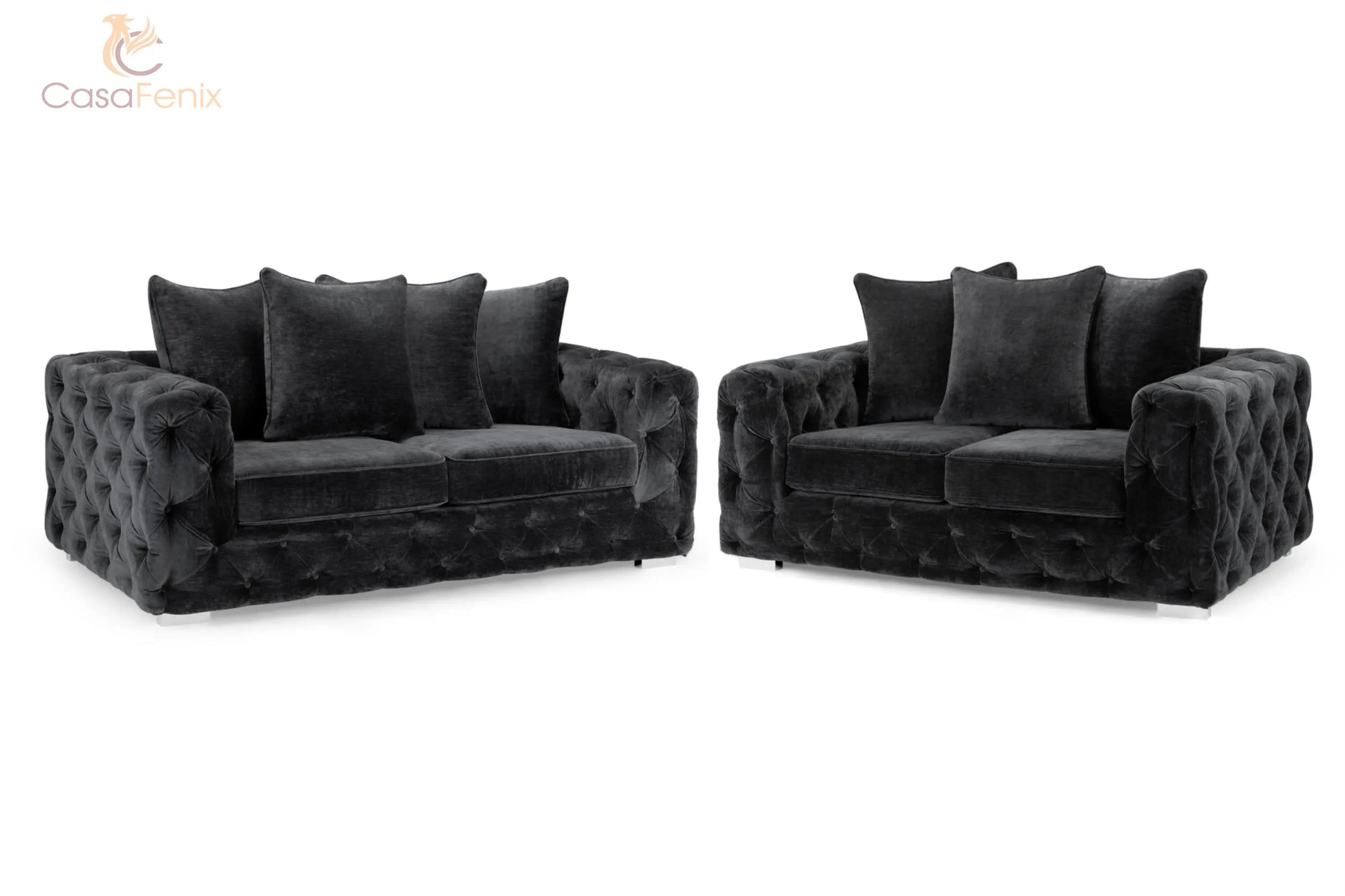 Ankara Plush Button Fabric Sofa in Silver or Slate Grey 2, 3 Seat, 4 Seat Corner Settee Footstool Sofa CasaFenix