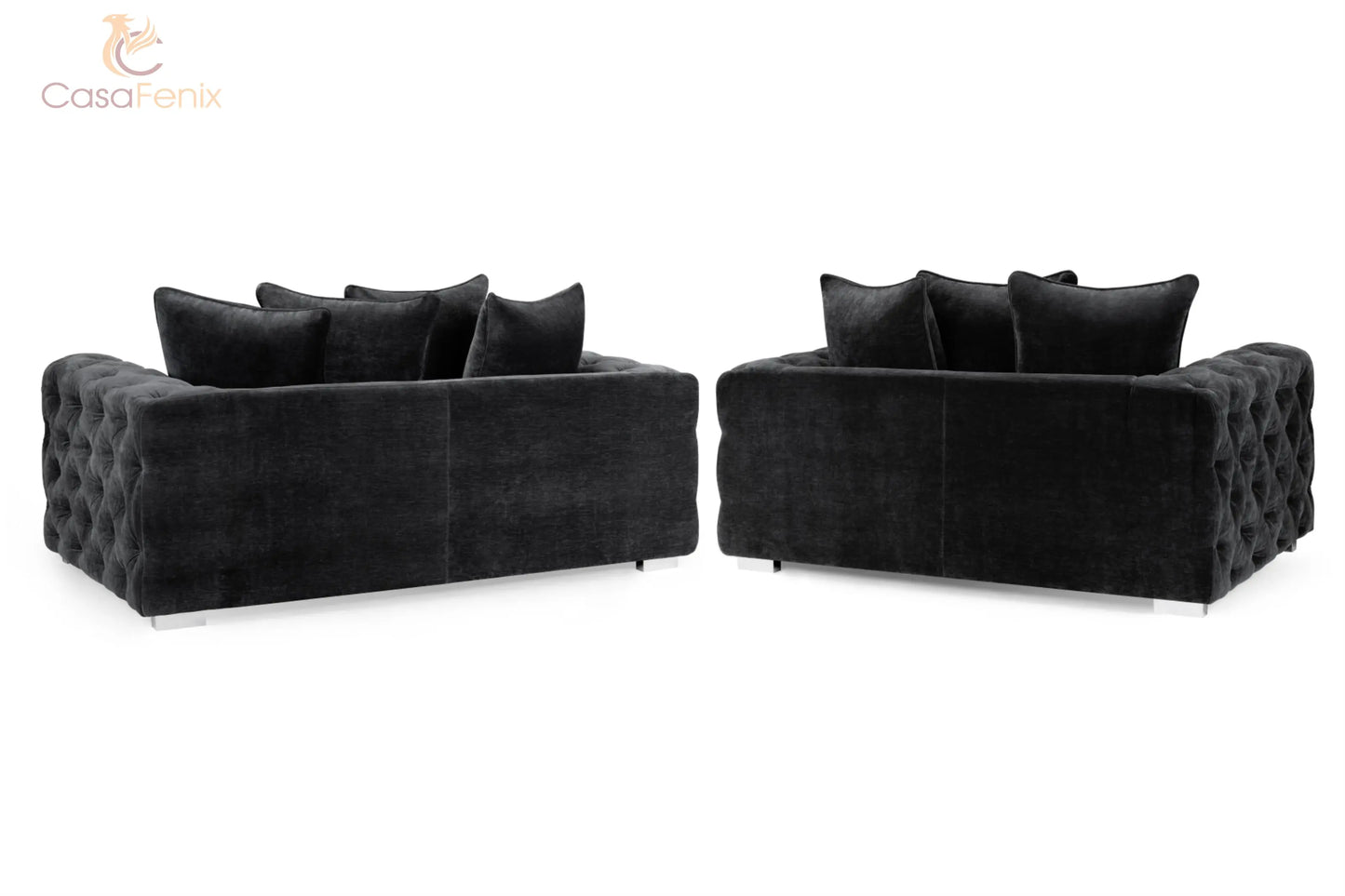 Ankara Plush Button Fabric Sofa in Silver or Slate Grey 2, 3 Seat, 4 Seat Corner Settee Footstool Sofa CasaFenix
