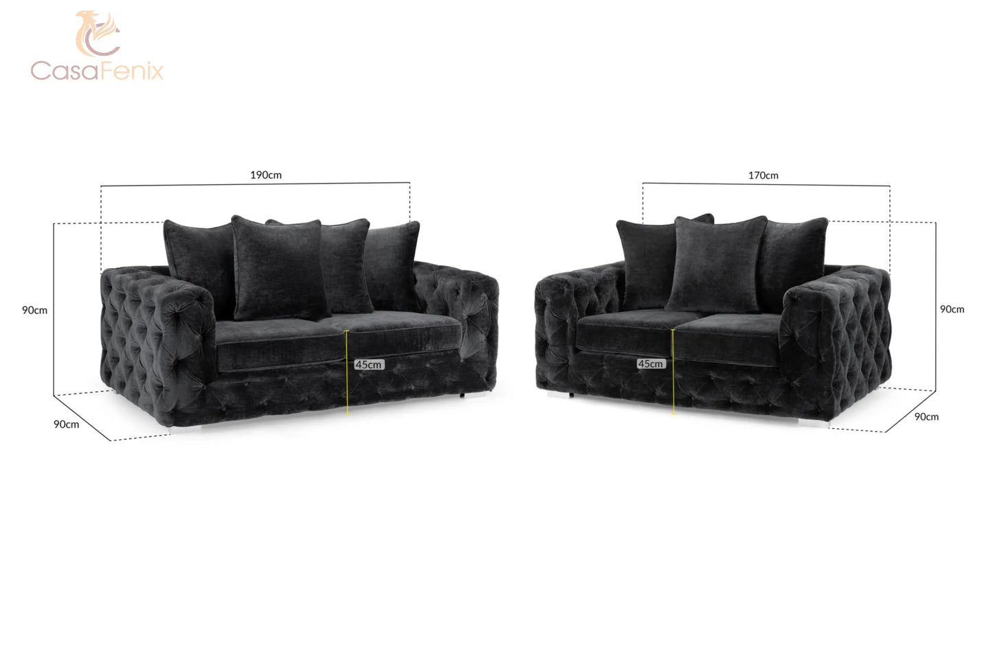 Ankara Plush Button Fabric Sofa in Silver or Slate Grey 2, 3 Seat, 4 Seat Corner Settee Footstool Sofa CasaFenix