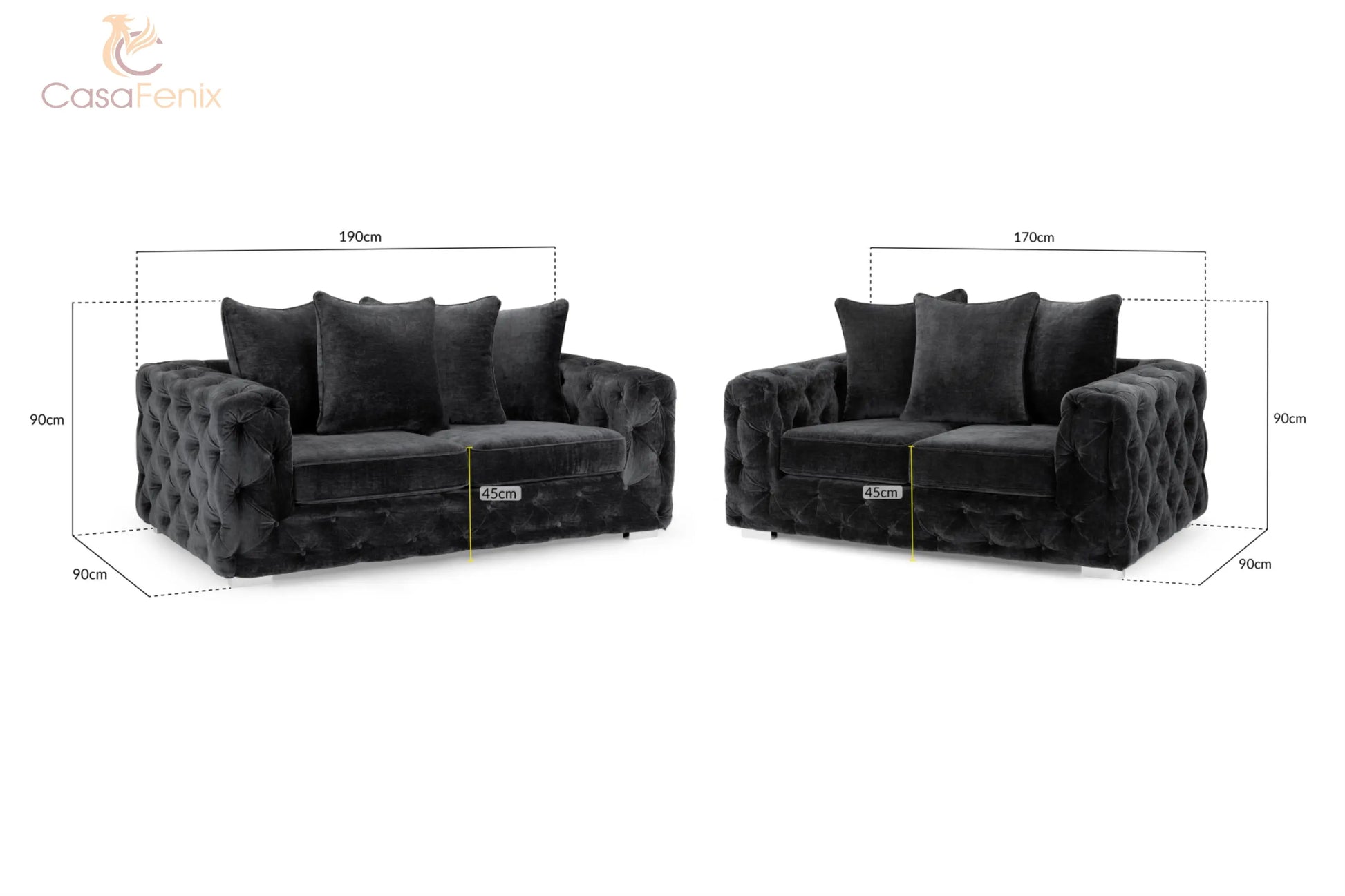 Ankara Plush Button Fabric Sofa in Silver or Slate Grey 2, 3 Seat, 4 Seat Corner Settee Footstool Sofa CasaFenix