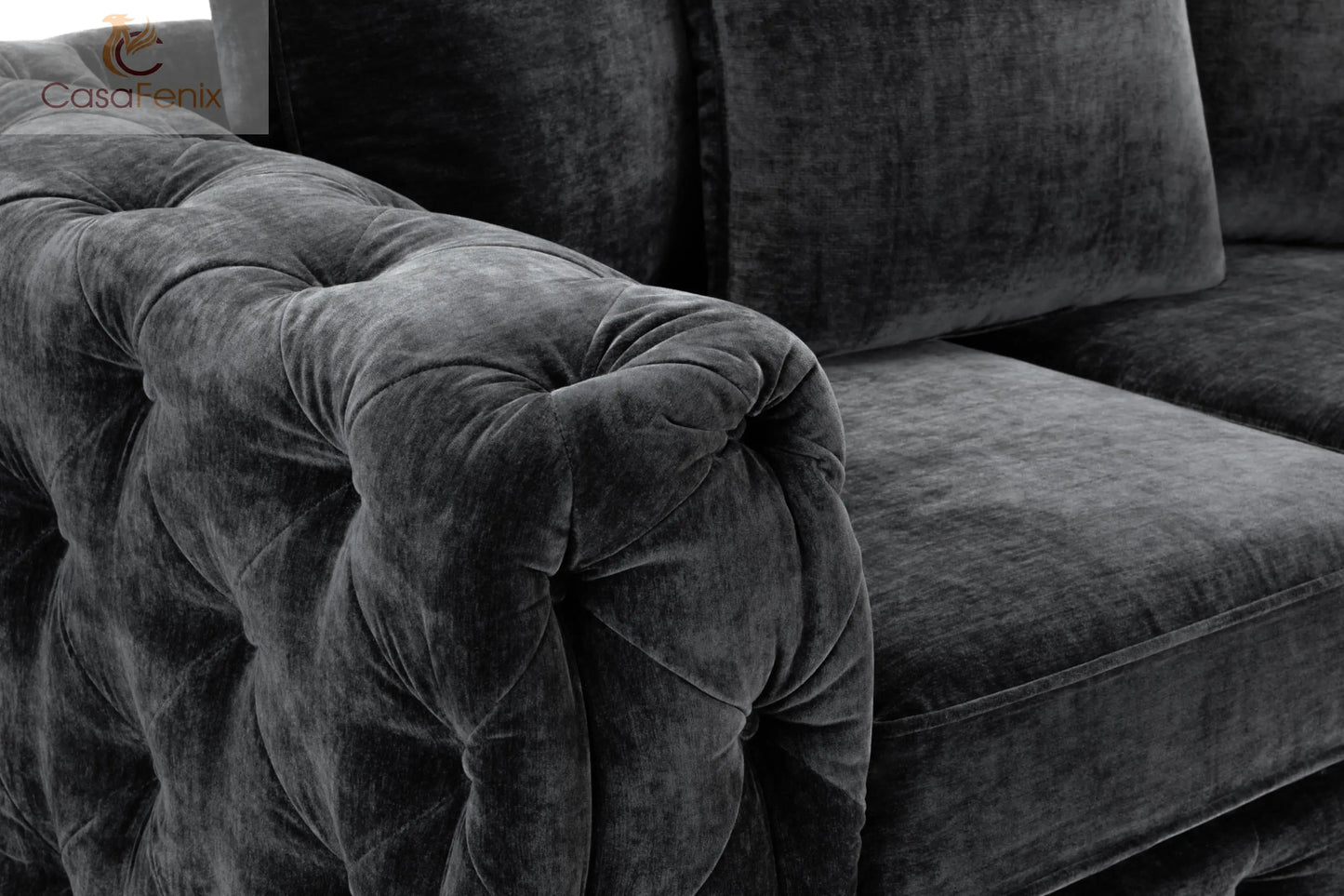 Ankara Plush Button Fabric Sofa in Silver or Slate Grey 2, 3 Seat, 4 Seat Corner Settee Footstool Sofa CasaFenix