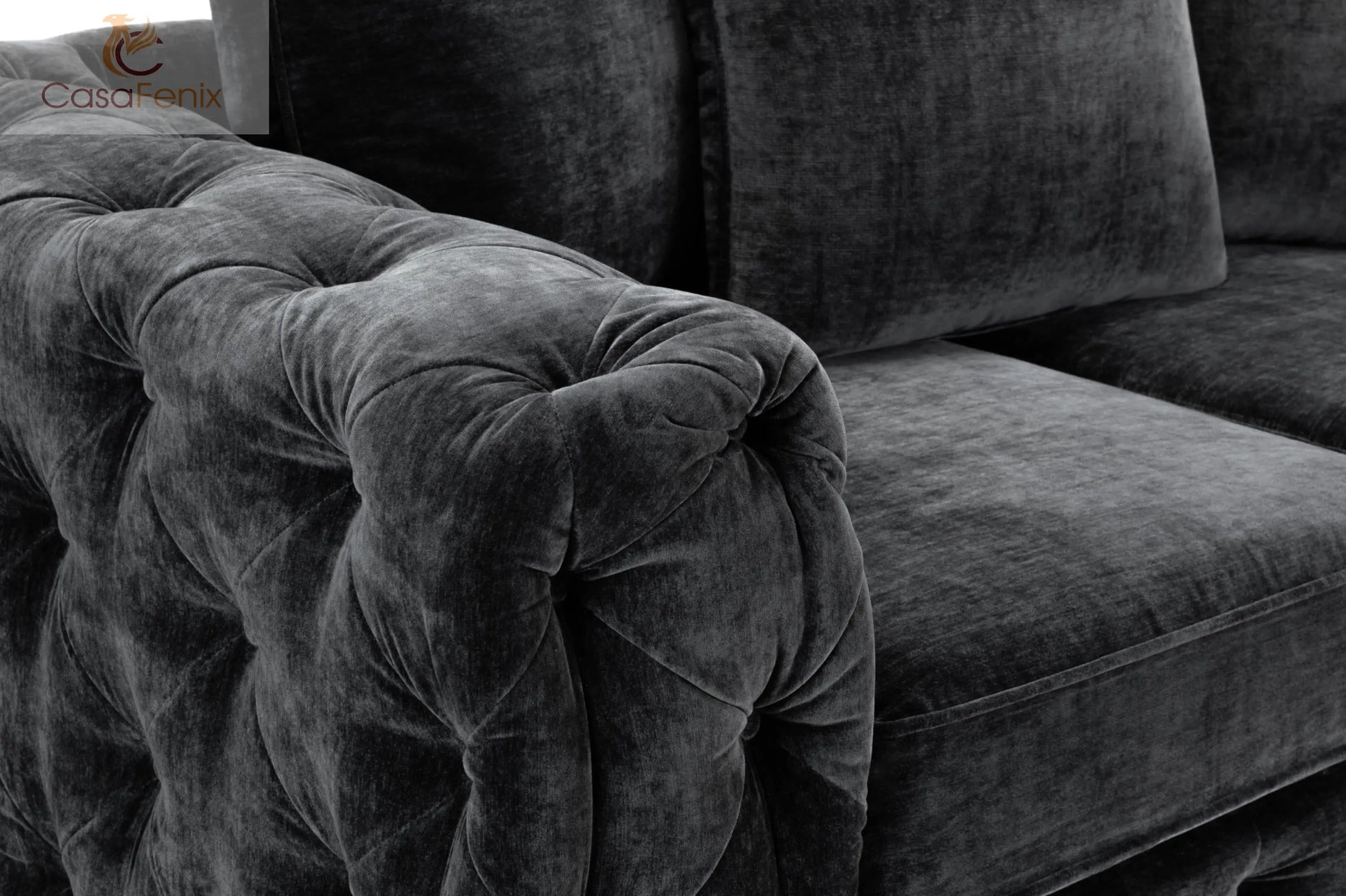 Ankara Plush Button Fabric Sofa in Silver or Slate Grey 2, 3 Seat, 4 Seat Corner Settee Footstool Sofa CasaFenix