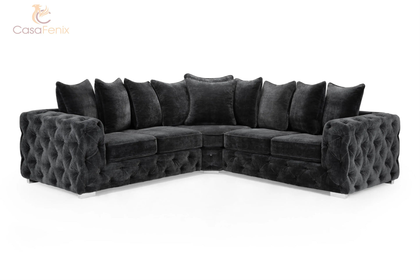 Ankara Plush Button Fabric Sofa in Silver or Slate Grey 2, 3 Seat, 4 Seat Corner Settee Footstool Sofa CasaFenix