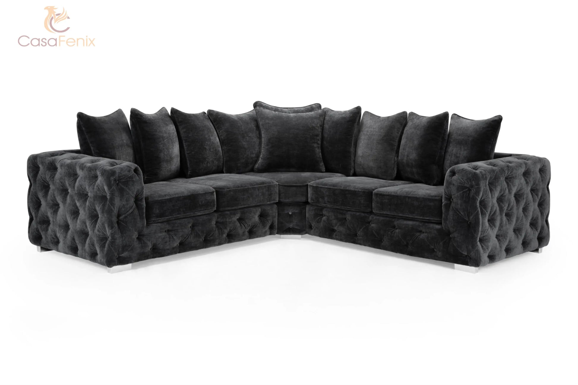 Ankara Plush Button Fabric Sofa in Silver or Slate Grey 2, 3 Seat, 4 Seat Corner Settee Footstool Sofa CasaFenix