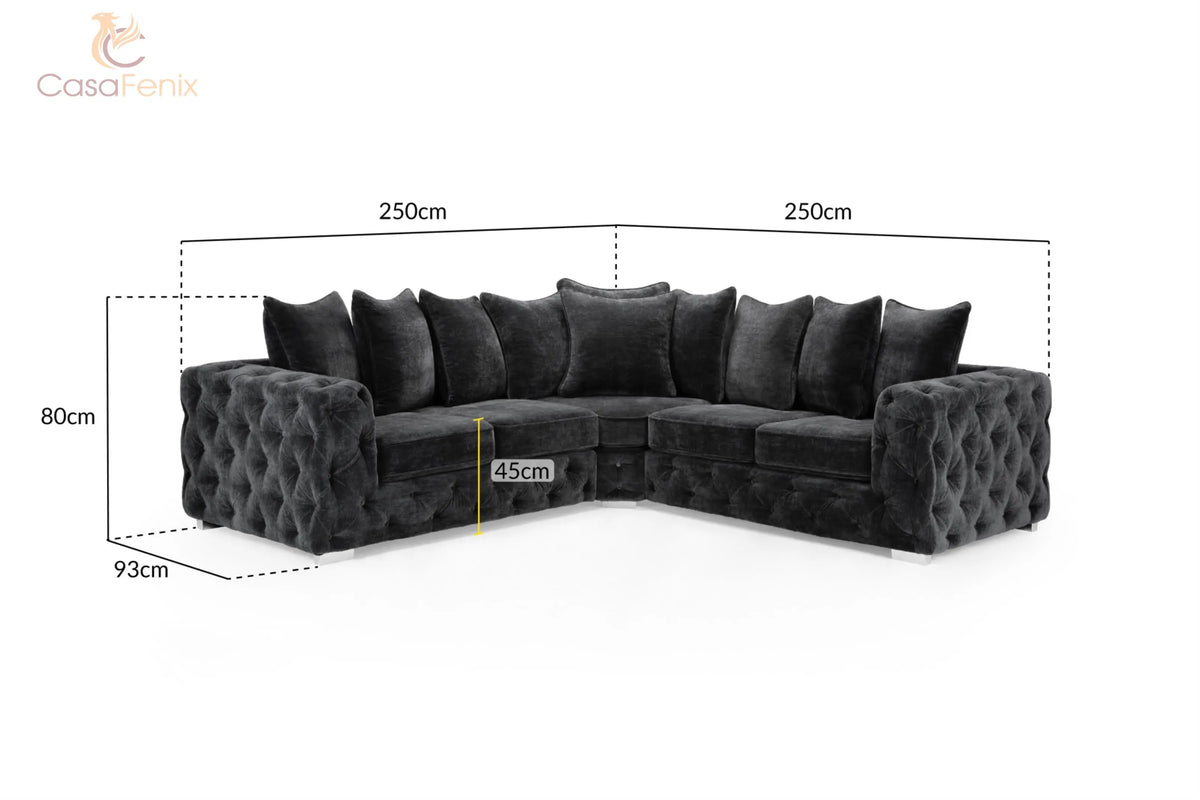 Ankara Plush Button Fabric Sofa in Silver or Slate Grey 2, 3 Seat, 4 Seat Corner Settee Footstool Sofa CasaFenix