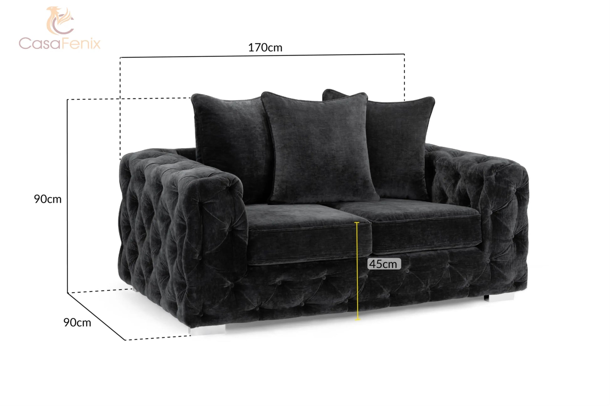 Ankara Plush Button Fabric Sofa in Silver or Slate Grey 2, 3 Seat, 4 Seat Corner Settee Footstool Sofa CasaFenix