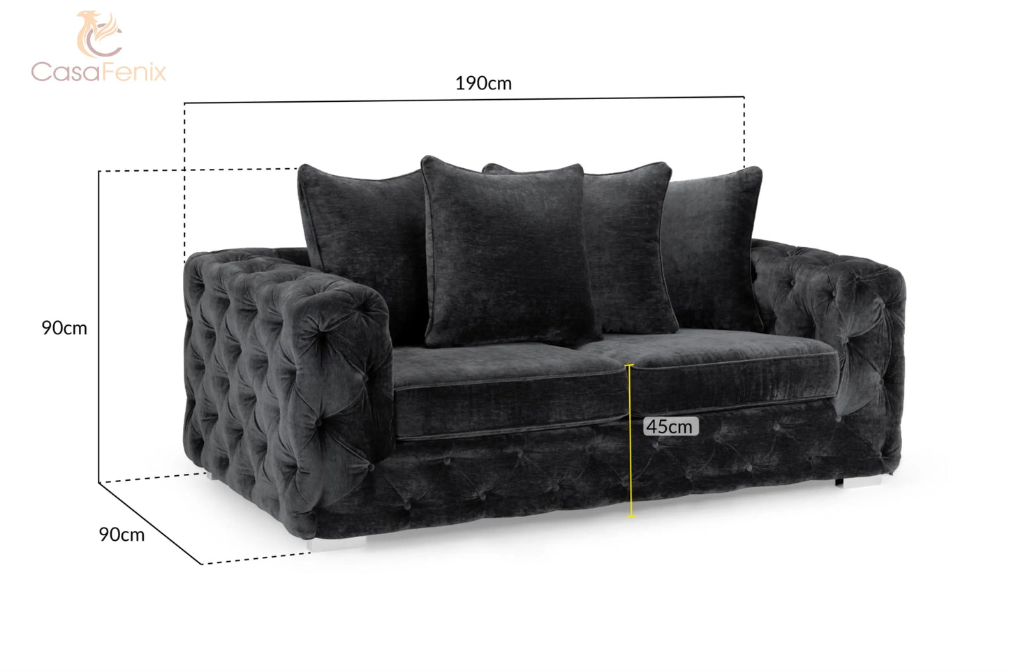 Ankara Plush Button Fabric Sofa in Silver or Slate Grey 2, 3 Seat, 4 Seat Corner Settee Footstool Sofa CasaFenix