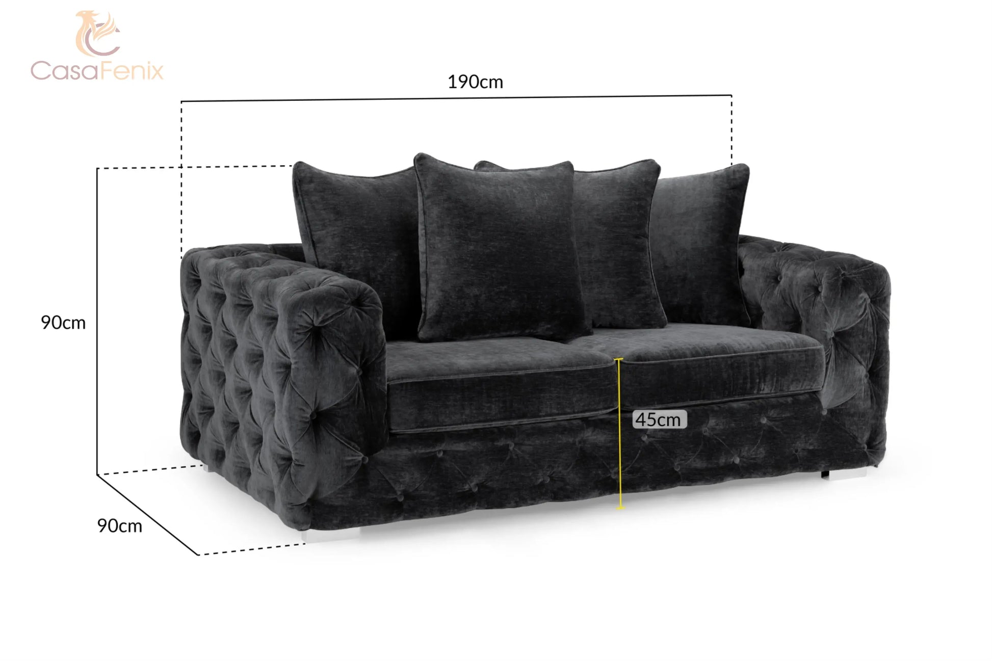 Ankara Plush Button Fabric Sofa in Silver or Slate Grey 2, 3 Seat, 4 Seat Corner Settee Footstool Sofa CasaFenix