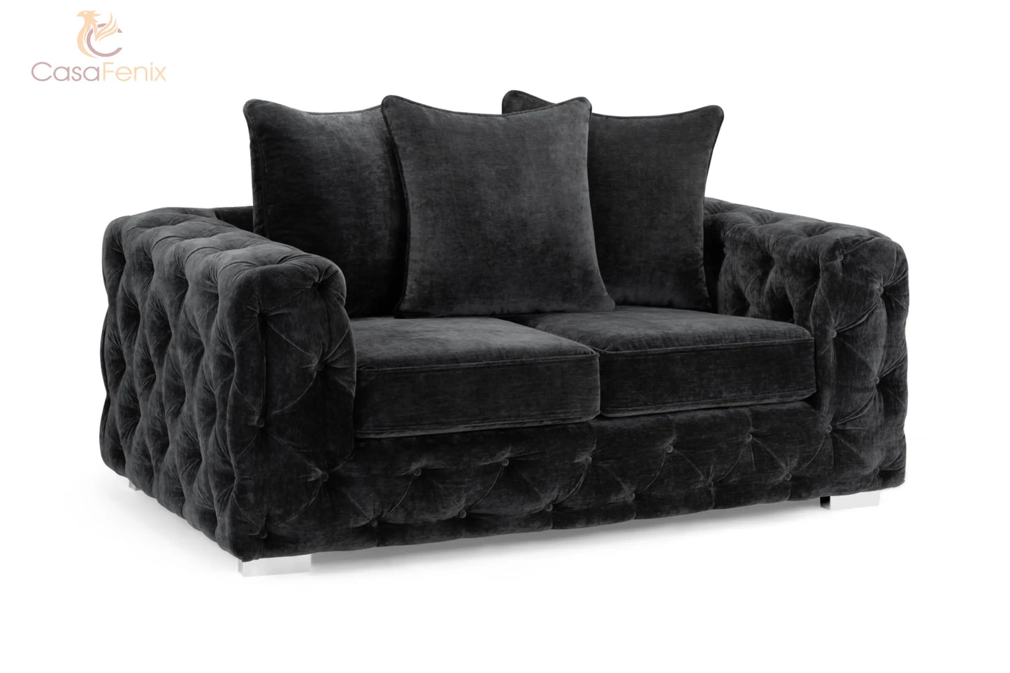 Ankara Plush Button Fabric Sofa in Silver or Slate Grey 2, 3 Seat, 4 Seat Corner Settee Footstool Sofa CasaFenix