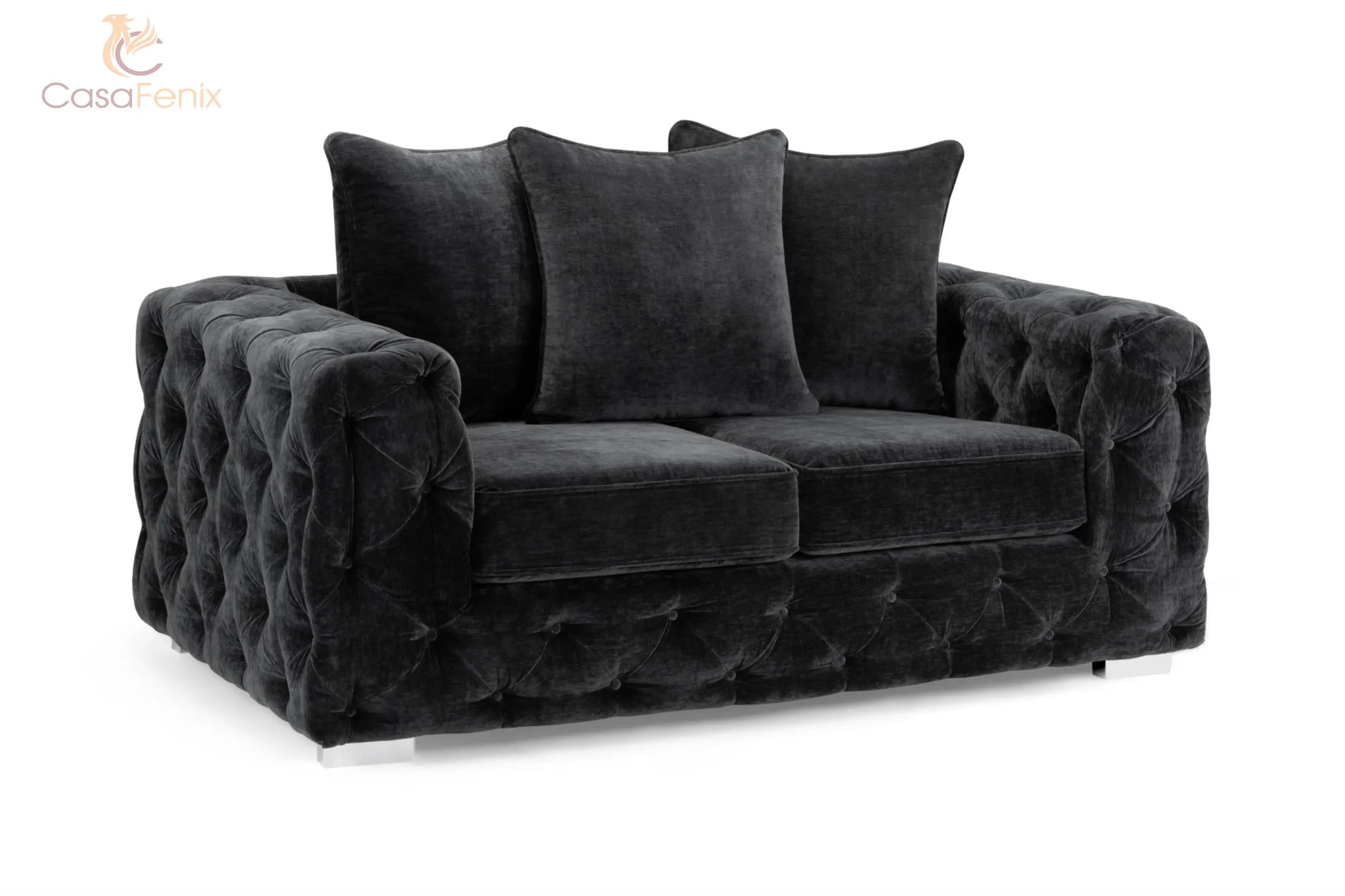 Ankara Plush Button Fabric Sofa in Silver or Slate Grey 2, 3 Seat, 4 Seat Corner Settee Footstool Sofa CasaFenix