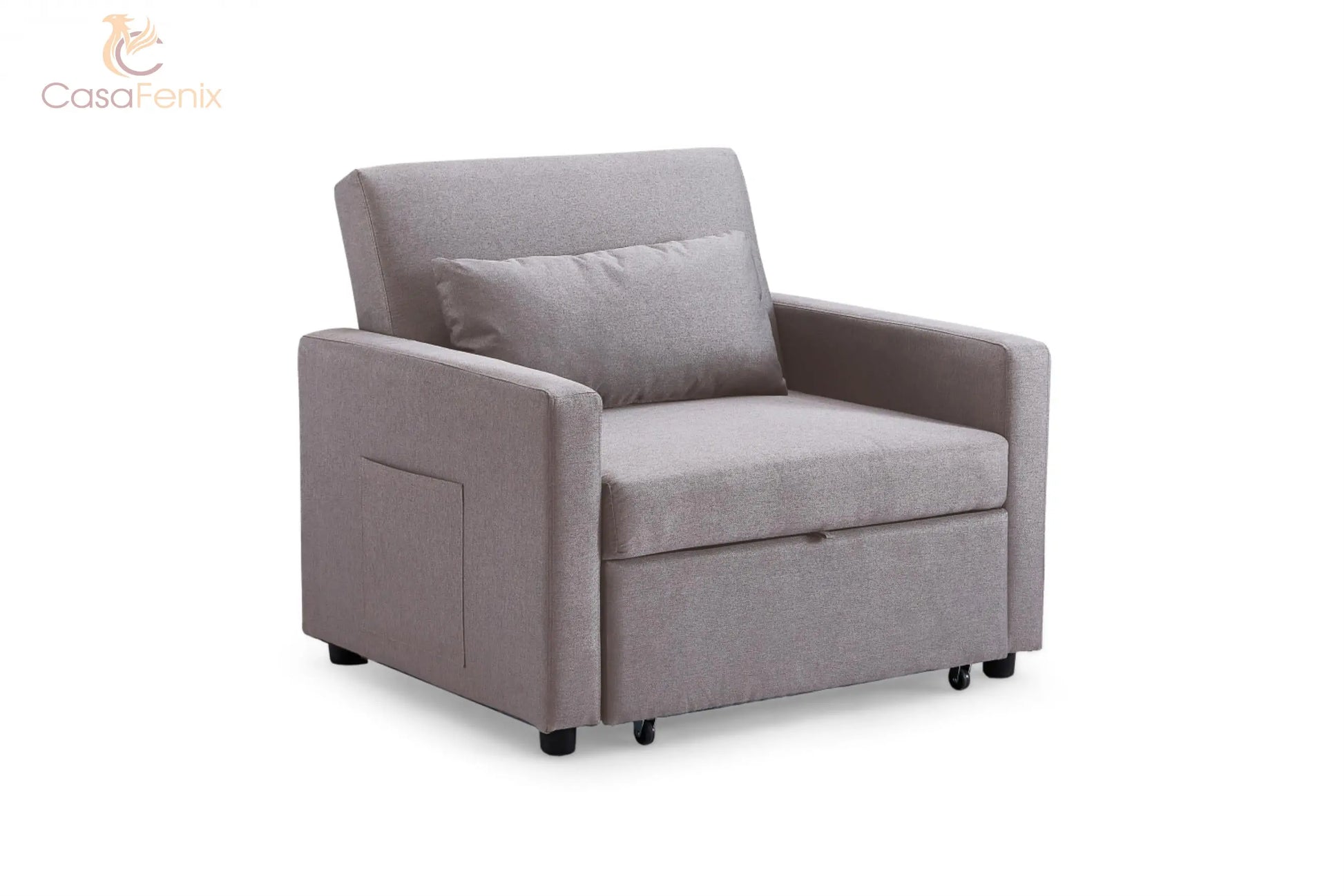 Aria 1 Seater Sofabed Fabric Single Sofa Chair. Blue, Grey, Mocca, or Teal coloured fabric. Sofa CasaFenix