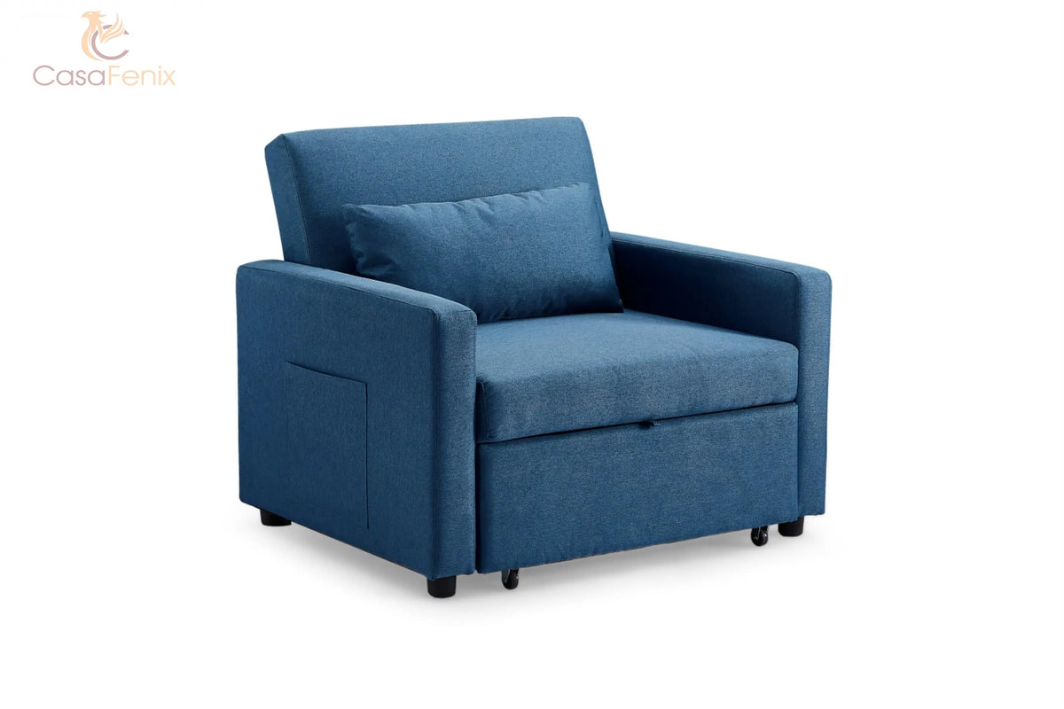 Aria 1 Seater Sofabed Fabric Single Sofa Chair. Blue, Grey, Mocca, or Teal coloured fabric. Sofa CasaFenix