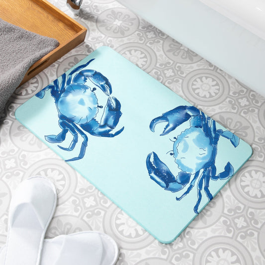 Crabs Blue Stone Anti-Mould Non Slip Bath Mat Rug. 60x39cm Bath Mat CasaFenix