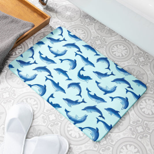 Dolphins Blue Stone Anti-Mould Non Slip Bath Mat Rug. 60x39cm Bath Mat CasaFenix