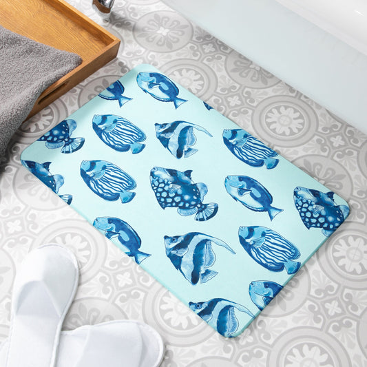 Fish Blue Stone Anti-Mould Non Slip Bath Mat Rug. 60x39cm Bath Mat CasaFenix