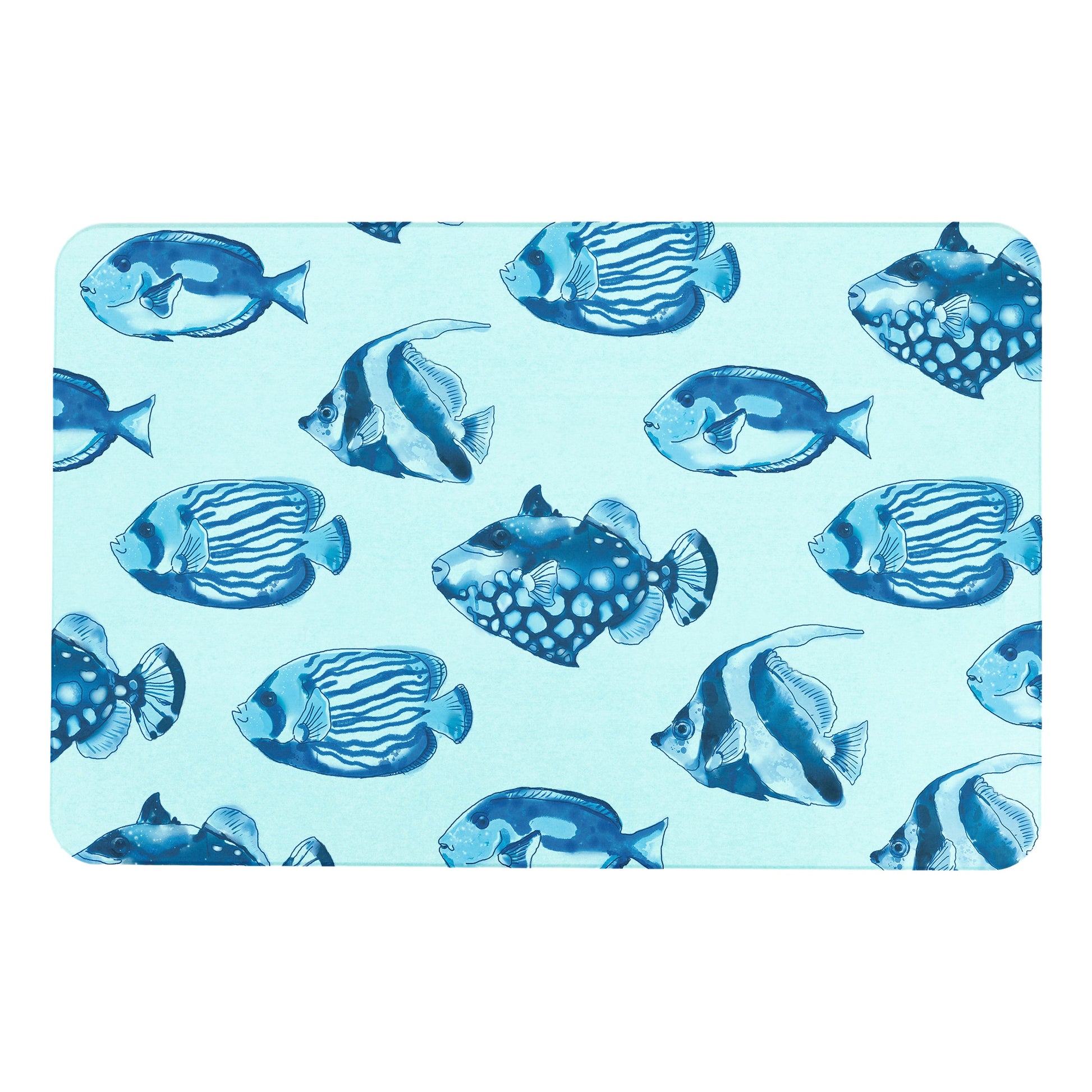Fish Blue Stone Anti-Mould Non Slip Bath Mat Rug. 60x39cm Bath Mat CasaFenix