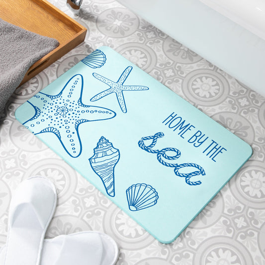 Home By The Sea Blue Stone Anti-Mould Non Slip Bath Mat Rug. 60x39cm Bath Mat CasaFenix
