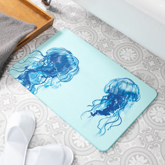 Jellyfish Blue Stone Anti-Mould Non Slip Bath Mat Rug. 60x39cm Bath Mat CasaFenix