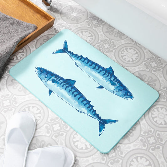 Mackerel Blue Stone Anti-Mould Non Slip Bath Mat Rug. 60x39cm Bath Mat CasaFenix