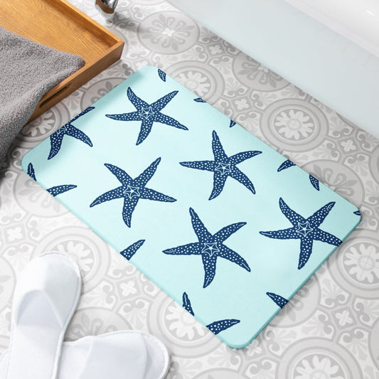 Starfish Blue Stone Anti-Mould Non Slip Bath Mat Rug. 60x39cm Bath Mat CasaFenix