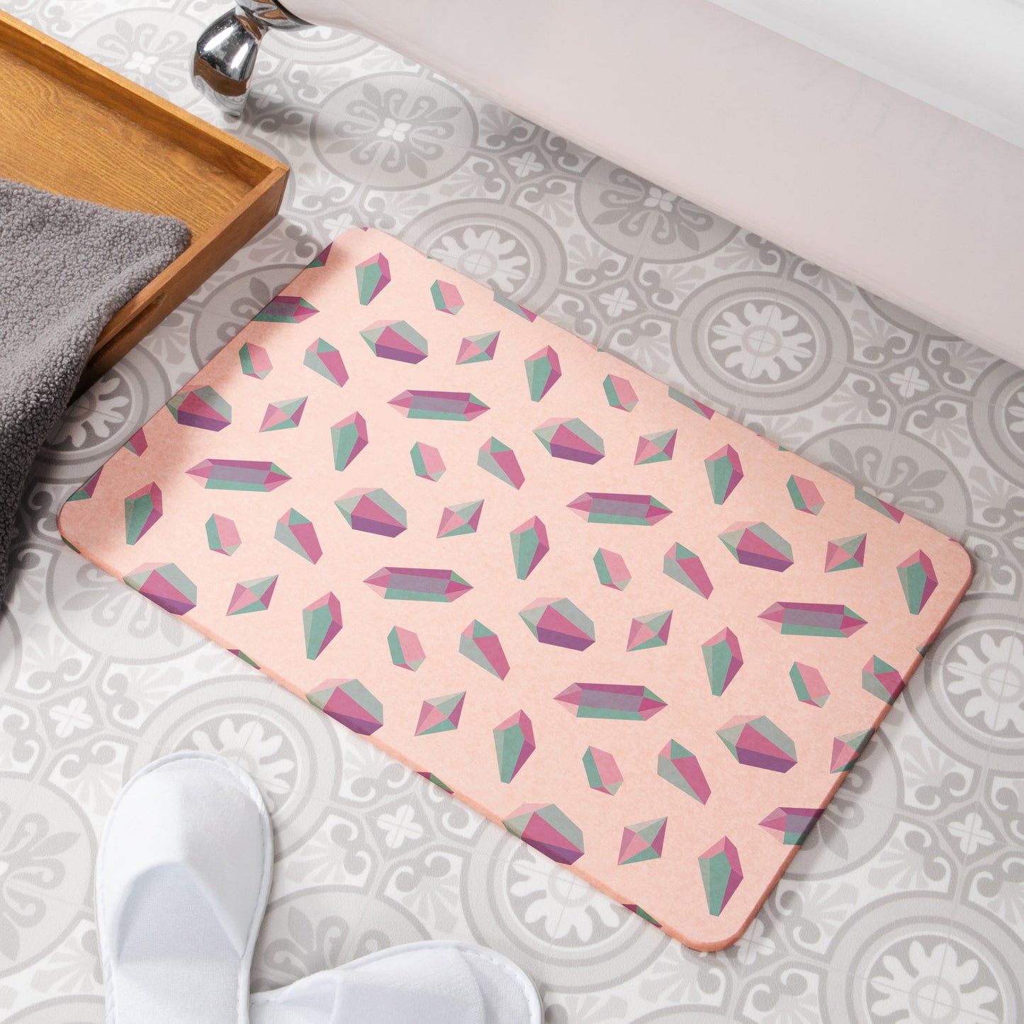 Crystals Pink Stone Anti-Mould Non Slip Bath Mat Rug. 60x39cm Bath Mat CasaFenix