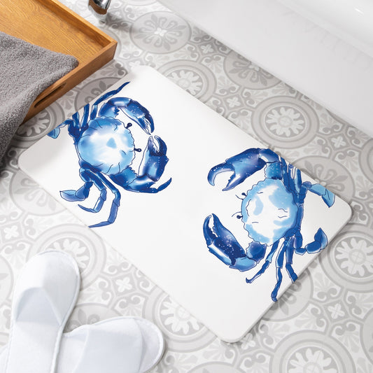 Crabs White Stone Anti-Mould Non Slip Bath Mat Rug. 60x39cm Bath Mat CasaFenix
