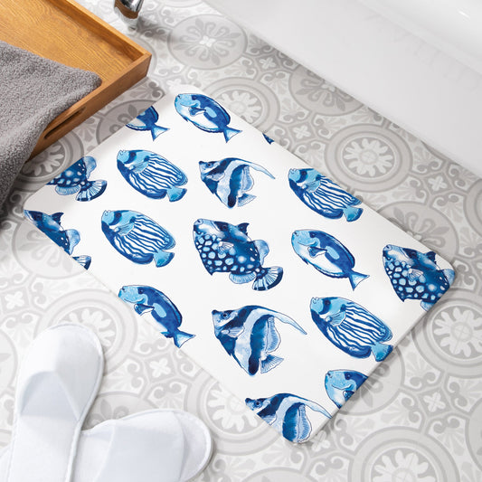 Fish White Stone Anti-Mould Non Slip Bath Mat Rug. 60x39cm Bath Mat CasaFenix