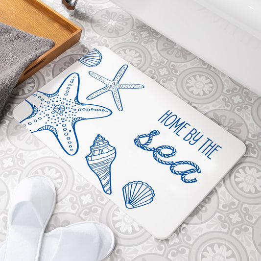 Home By The Sea White Stone Anti-Mould Non Slip Bath Mat Rug. 60x39cm Bath Mat CasaFenix