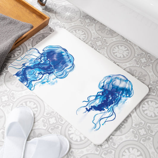 Jellyfish White Stone Anti-Mould Non Slip Bath Mat Rug. 60x39cm Bath Mat CasaFenix