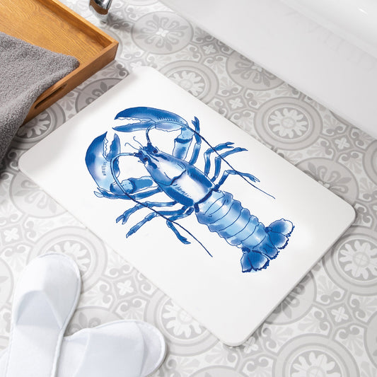 Blue Lobster White Stone Anti-Mould Non Slip Bath Mat Rug. 60x39cm Bath Mat CasaFenix