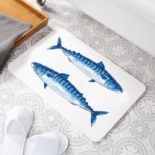 Mackerel White Stone Anti-Mould Non Slip Bath Mat Rug. 60x39cm Bath Mat CasaFenix