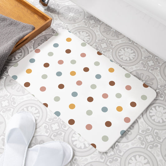 Polka Dot White Stone Anti-Mould Non Slip Bath Mat Rug. 60x39cm Bath Mat CasaFenix