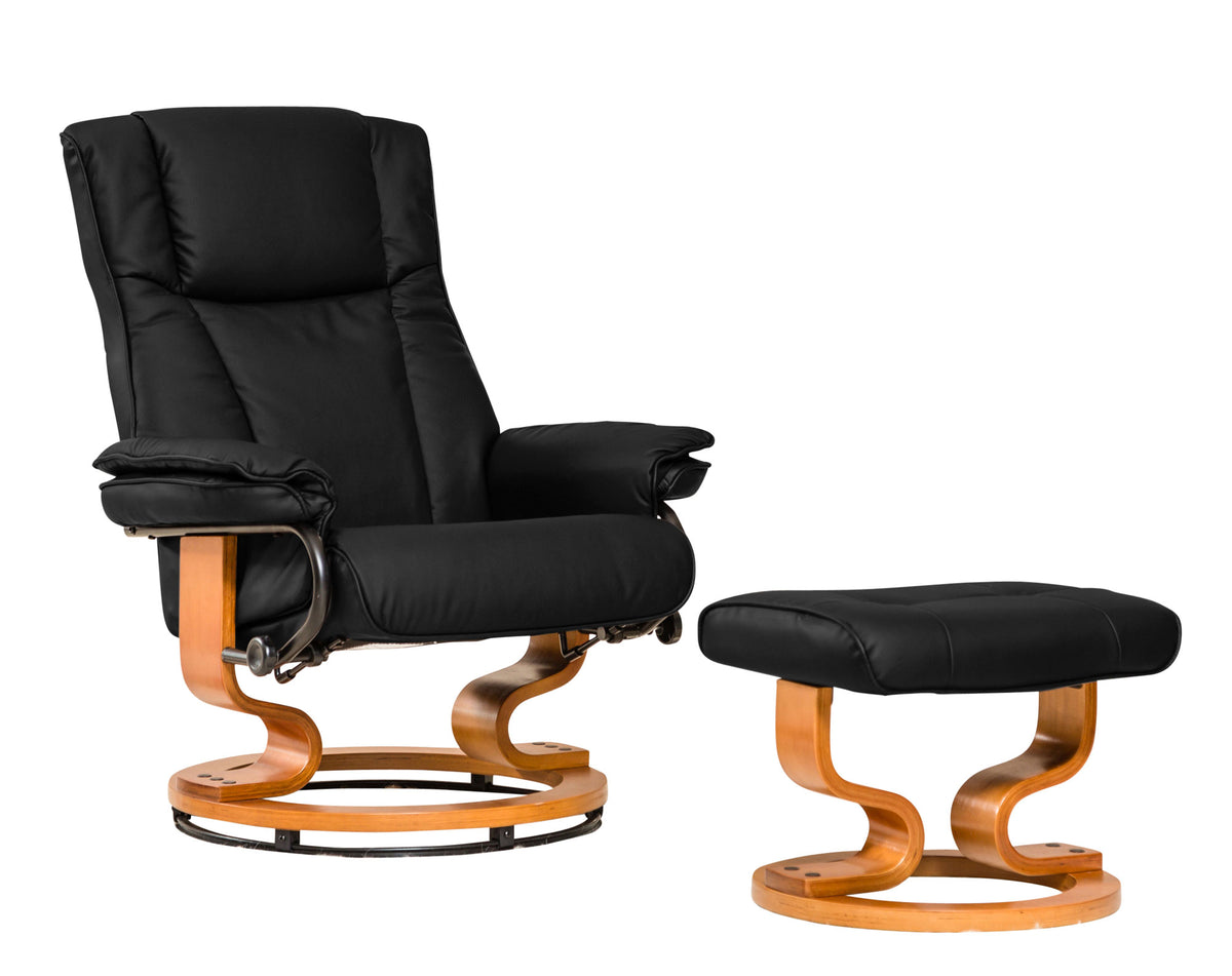 Medium Padded Swivel Recliner Wooden Base + Footstool Available in black, brown, burgundy, cream, grey. Heat Option *** - CasaFenix