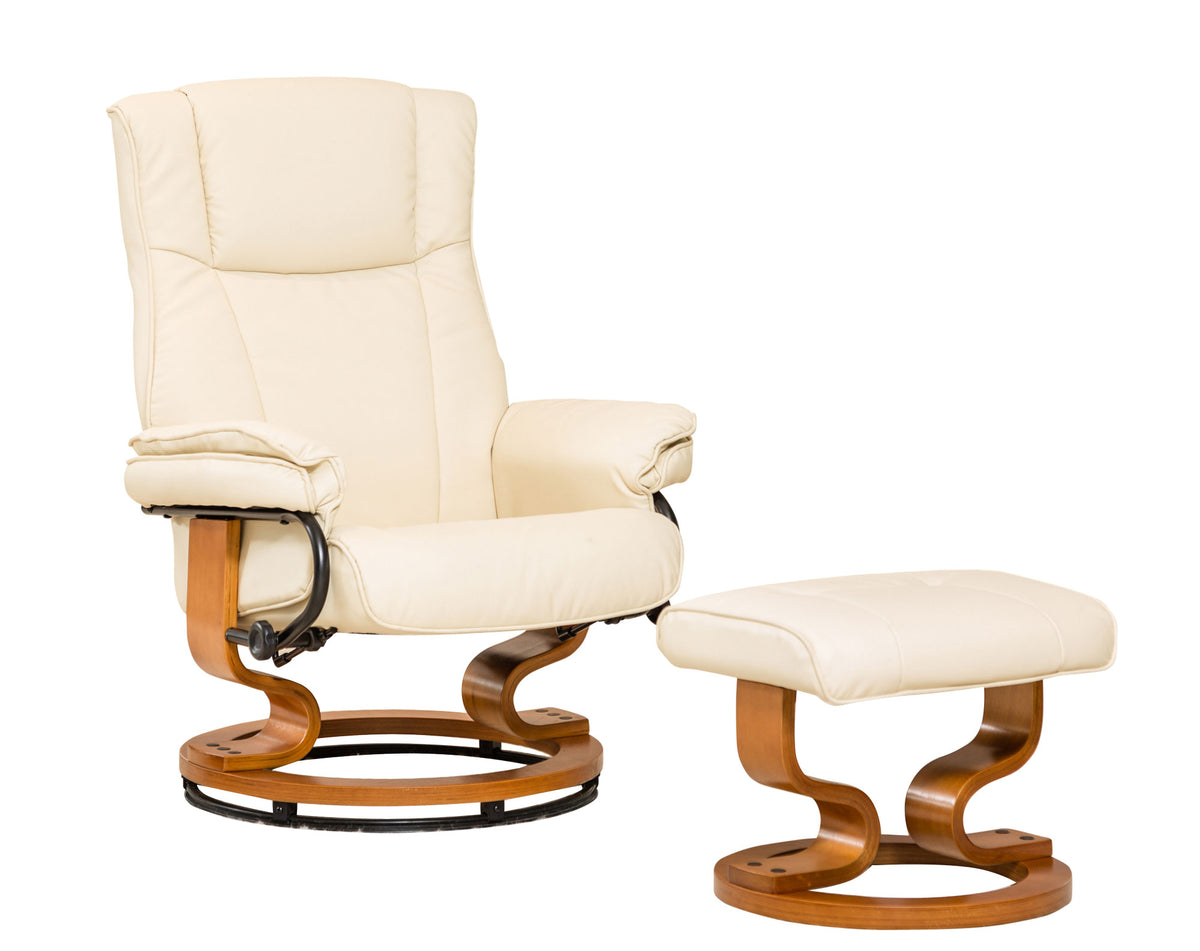 Medium Padded Swivel Recliner Wooden Base + Footstool Available in black, brown, burgundy, cream, grey. Heat Option *** - CasaFenix