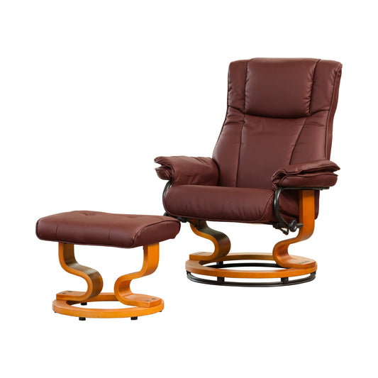 Medium Padded Swivel Recliner Wooden Base + Footstool Available in black, brown, burgundy, cream, grey. Heat Option *** - CasaFenix