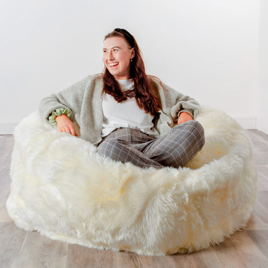 XXL Luxurious Natural White Genuine Sheepskin Beanbag - CasaFenix