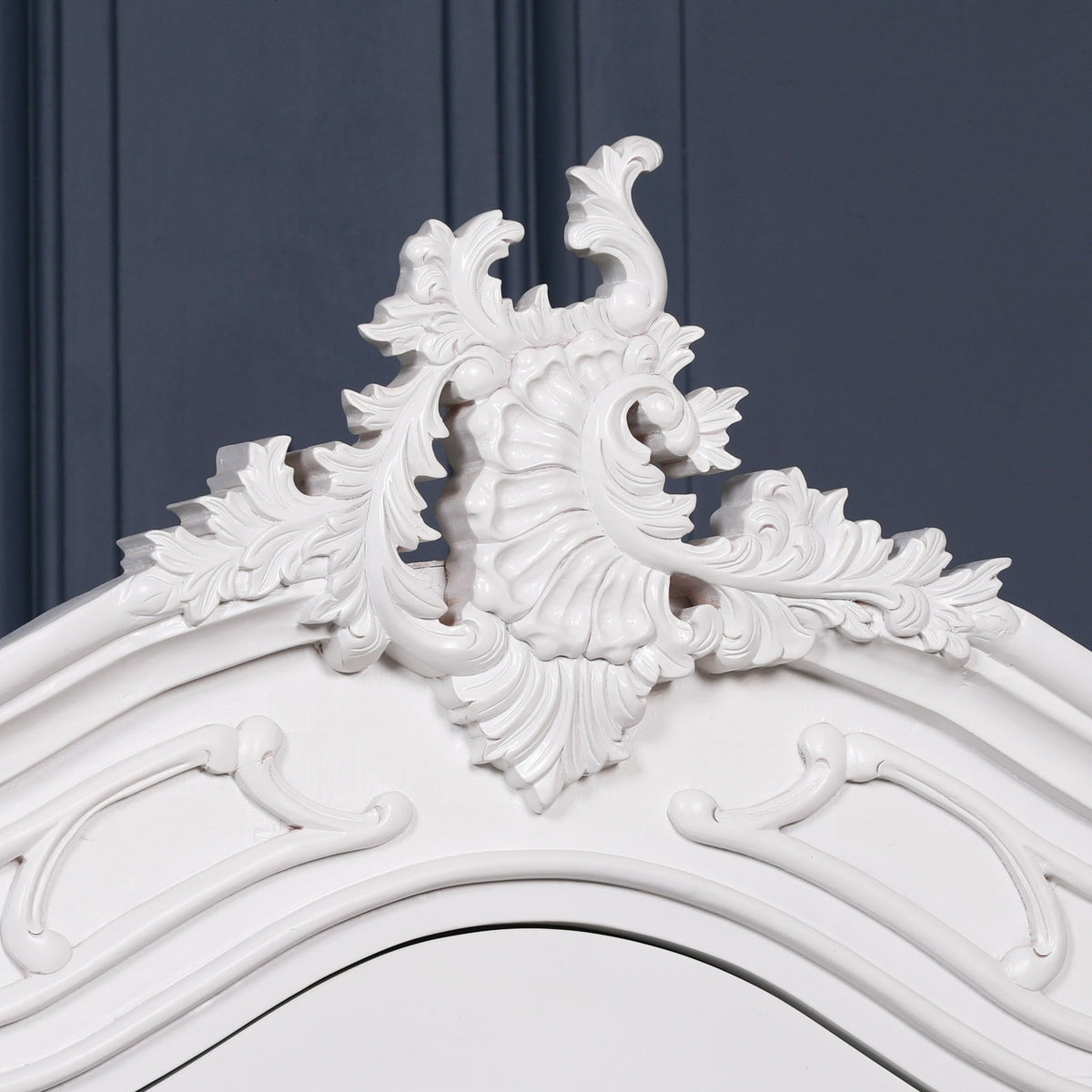 French White Carved Single Door Armoire with Mirrored Door. Wardrobe Armoire CasaFenix