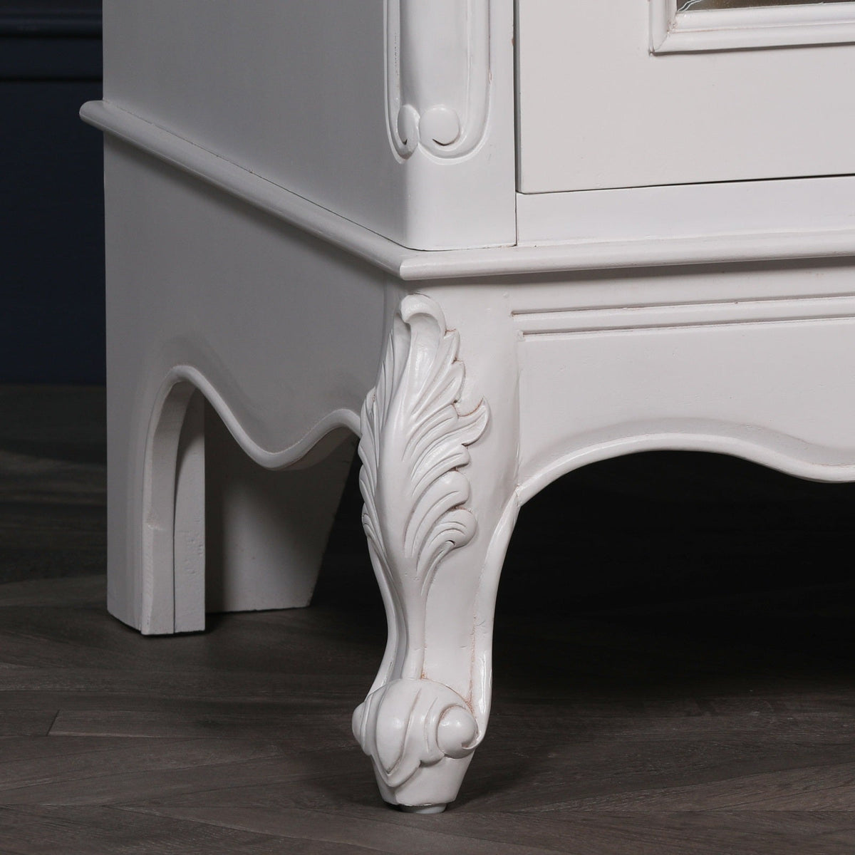 French White Carved Single Door Armoire with Mirrored Door. Wardrobe Armoire CasaFenix